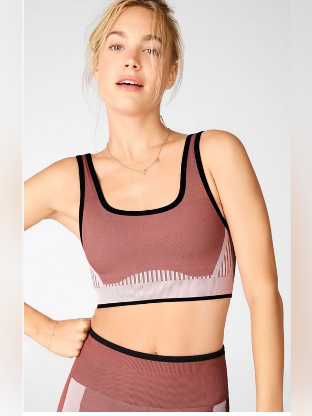 Fabletics Dusty Rose & Black Seamless Sports Bra